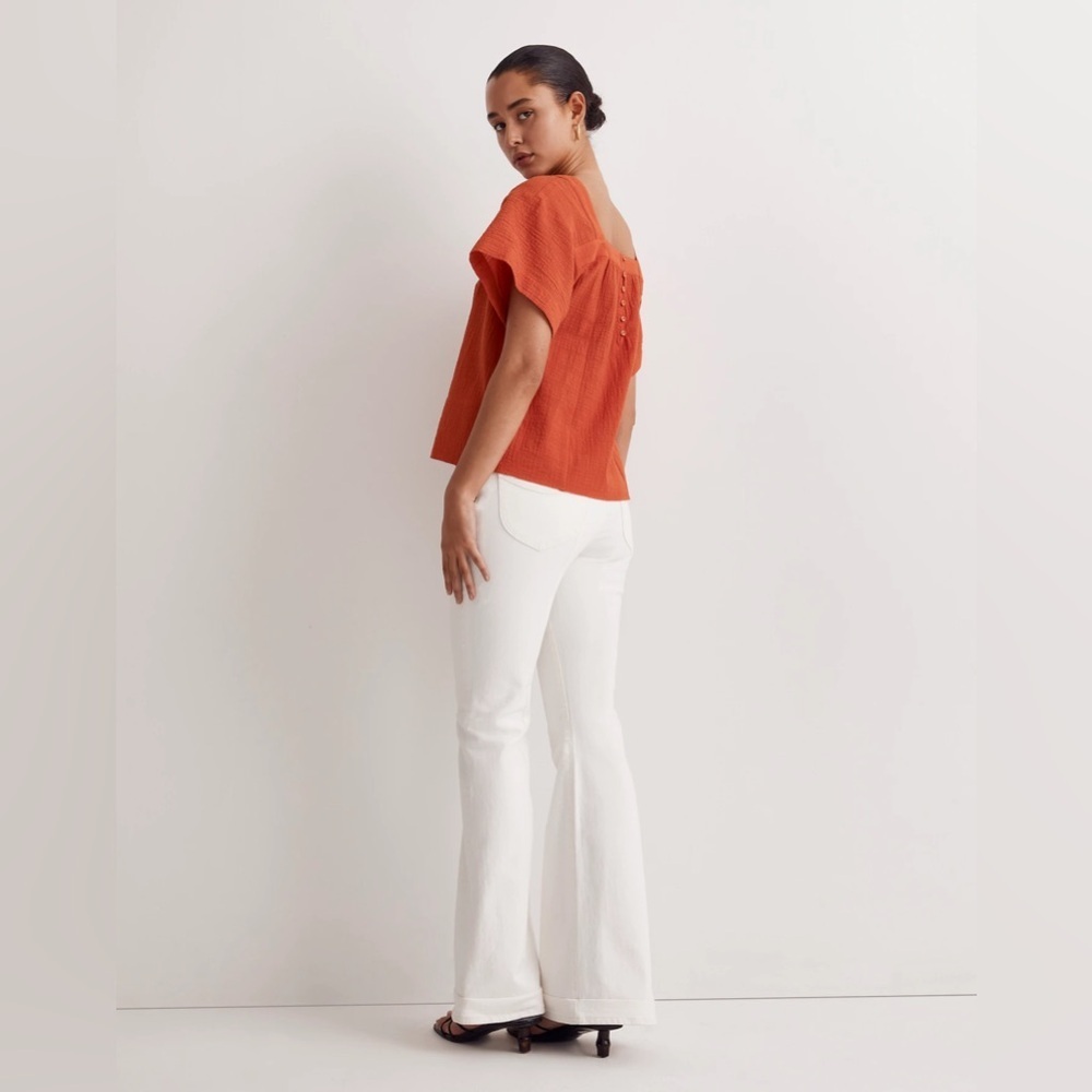 Madewell Square-Neck Short-Sleeve Popover Top in Roasted Squash - Size M - Picture 4 of 5
